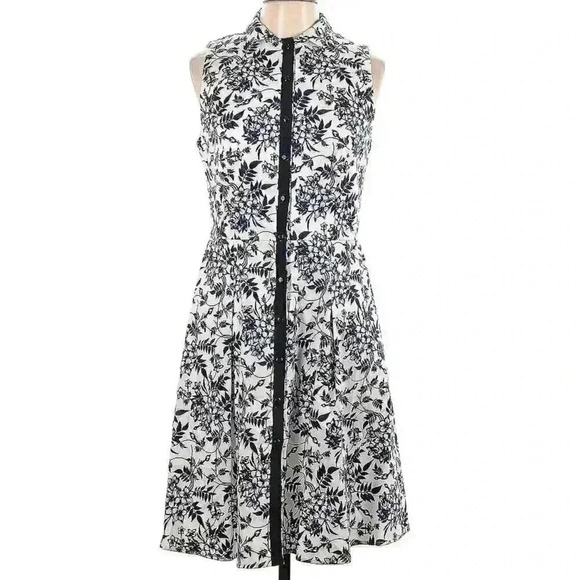 CAROLINA HERRERA Sleeveless Midi Dress 12 L Mock Neck Navy Floral Motif Damask - Picture 1 of 13